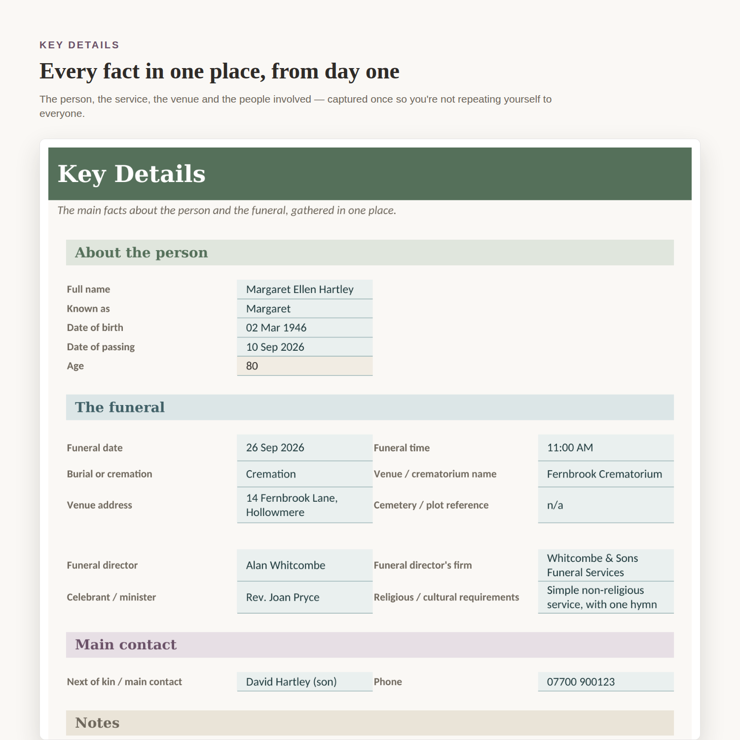 Key Details sheet